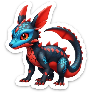 Cute Exotic Colorful Guilmon-Salandit-Umbreon-Fakémon-hybrid-creature (full body)  sticker