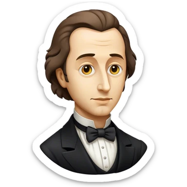 Cinematic Realistic Chopin Pop Culture Emoji, featuring an evocative portrayal of the legendary composer rendered with delicate textures and emotive, dynamic lighting. sticker