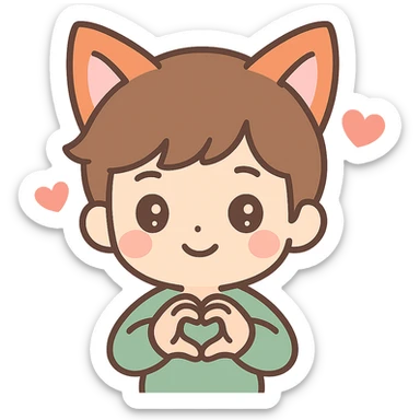 cute boy with fox ears, expressing love, charming and endearing style sticker