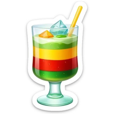 vietnamese dessert chè ba màu, three colored sweet soup, glass with green, yellow, and red layers, ice on top sticker