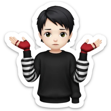 Goth boy, chibi style, oversized sweater, striped sleeves, cute sticker