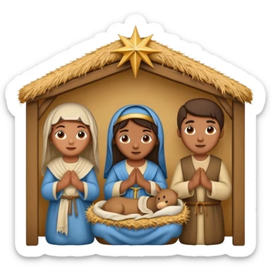 nativity scene in a manger with humans with Mediterranean skin color sticker