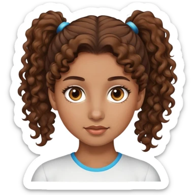 girl with brown curly hair in a ponytail, brown eyes, brown hair sticker