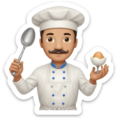 Middle aged male pastry chef - with a mustache, apron, white hat, and holding an egg beater in one hand sticker