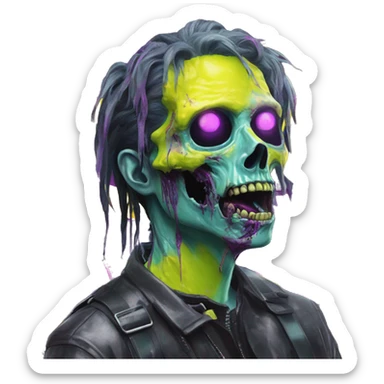 .Zombie_ Vaporwave black holographic oilslick zombie unicorn yellow caution tape sticker