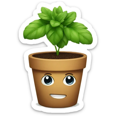 Potted plant with face sticker
