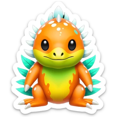 Exotic futuristic lush warm-colored neon tropical Fakémon-Fionbri-creature with cool-colored splash markings  sticker