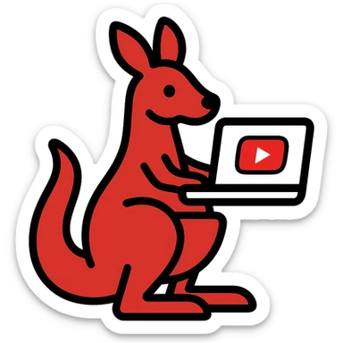 stylized kangaroo with a laptop, modern and techy, red and white YouTube color scheme, Microsoft Power Pages theme icon sticker