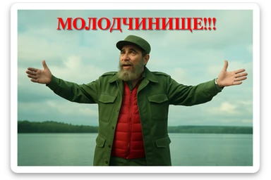 Сгенерируй мне в такой же позе и в такой же одежде фидель кастро sticker