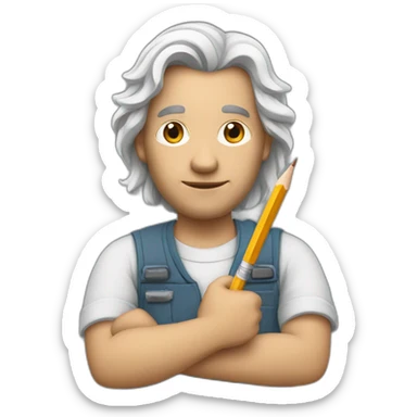 Man painter with a mid long withe hair with a pencil in his hand sticker