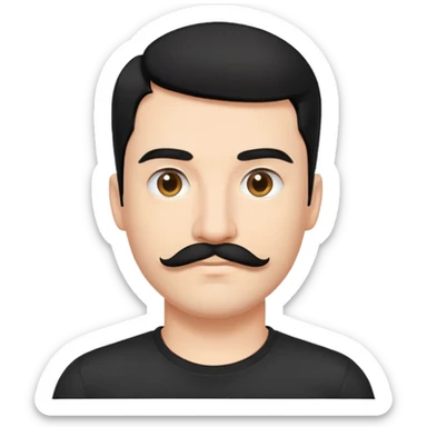 tech bro black hair black mustache black t-shirt sticker