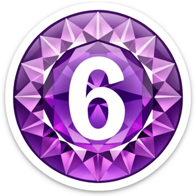 A round icon for a paid subscription of purple diamonds with the number 6 sticker