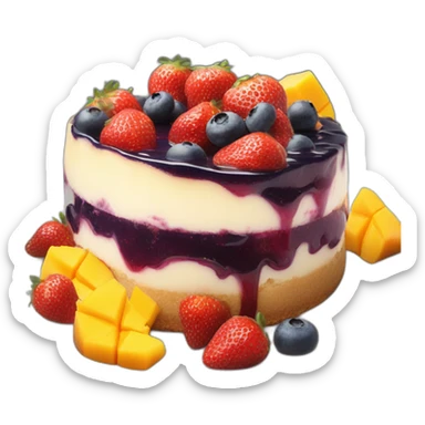 cheesecake topped with 3 jams strawberry , blueberry and mango  sticker