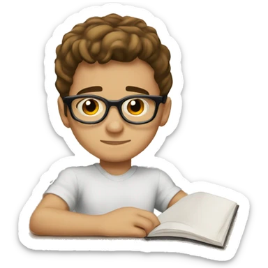 a kid with high taper fade mid hair round glasses looking down to his study book he is white and have brown hair sticker