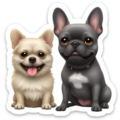 dark gray french bulldog happy alongside a pomeranian, best friends sticker