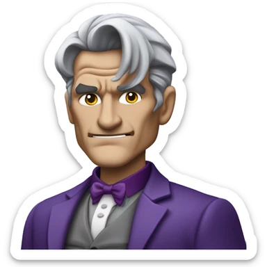 Two-face, harvey dent, batman villian, right side of face purple, grey hair, fully  body character sticker