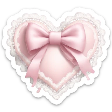 rococo Pastel pink heart with white bow with lace and frills  sticker