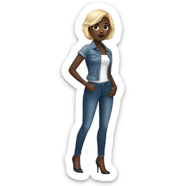 girl with dark skin and short blonde hair in jeans and high heels sticker