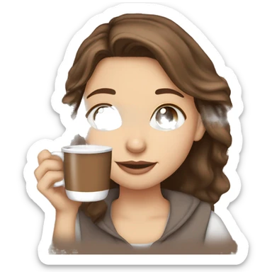 Brown hair white girl drinking hot coco sticker