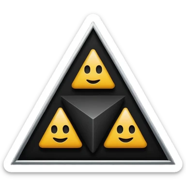Minimalist, high-contrast emoji logo representing the Dark Triad personality traits. A clean black triangle as the main shape, inside three original symbolic icons:psychopaty, narcissim and machiavellianism .Smooth vector style,dark aesthetic, 4K. sticker
