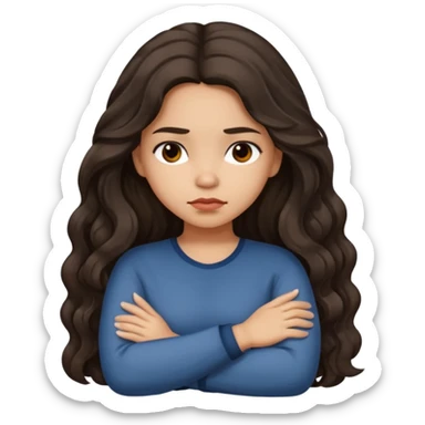 Hispanic girl with long dark wavy hair crossing her arms and slightly pouting sticker