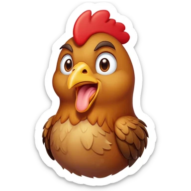 Cinematic Cute Yawning Brown Chicken Portrait Emoji, Head tilted slightly with a dramatic, wide-open yawn, showcasing a soft, fluffy brown plumage with a crisp red comb and gently drooping wings, round beady eyes barely open in drowsy contentment, Simplified yet irresistibly adorable features, highly detailed, glowing with a soft, cozy glow, high shine, relaxed yet expressive, stylized with a touch of whimsical charm, bright and endearing, soft glowing outline, capturing the essence of a sleepy yet affectionate chicken, so drowsy it feels like it could stretch out of the screen and curl up for a nap! sticker