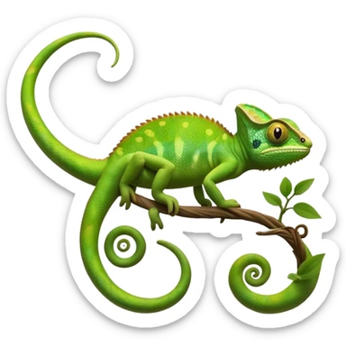 cinematic-chameleon-realistic-full-body-climbing-emoji,-slender-body-gripping-a-twisting-vine-with-prehensile-feet,-scaly-green-skin-shifting-shades-with-its-environment,-large-bulging-eyes-rotating-independently,-delicate-coiled-tail-curling-behind,-long-tongue-slightly-protruding-as-if-ready-to-strike,-simplified-yet-realistic-focused-features,-highly-detailed,-glowing-with-an-ethereal-forest-light sticker