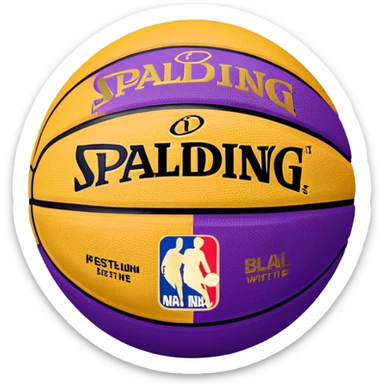 minimalist purple and gold Spalding basketball with simple NBA logo, clean design sticker