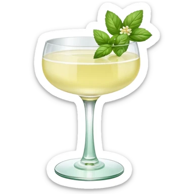 French 75 cocktail with subtle elderflower color and mint and basil garnishes sticker