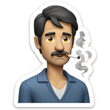 dark hair middle aged man with side bangs and small mustache under the nose smokes a sigarette sticker