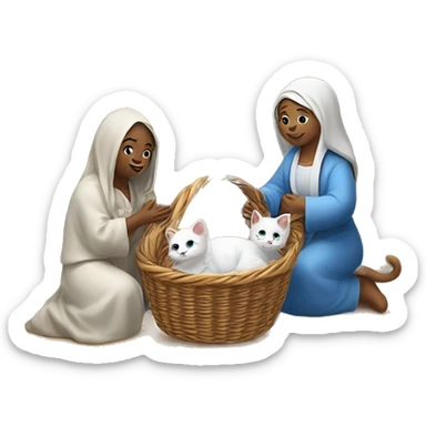 Christmas nativity scene with 1 mother cat and 5 kittens in a basket and a star of Bethlehem ￼ sticker