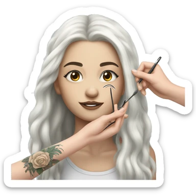 Long haired white tattooed girl putting eyelashes on another girl  sticker