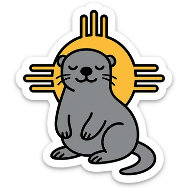 Change the background to blue, keep the grey sea otter and Zia symbol bold and simple. sticker