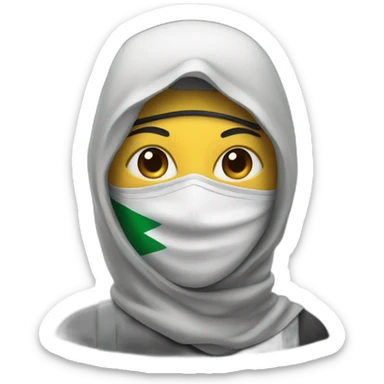 A masked person wearing a Palestinian mask sticker