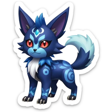 Shiny Evil mExotic Badass Colorful Ethereal Royal Mysterious Gothic Meowstic-Zorua-Litten-Noibat-Pokémon-Fakémon-hybrid-creature (full body) with pattern-markings sticker