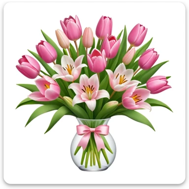 an aesthetic flower bouquet out of pink tulips and lilies sticker