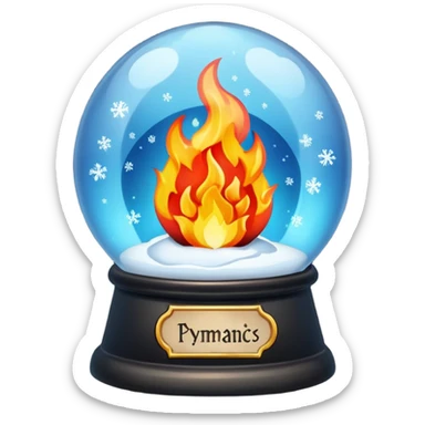 Can you make a snow globe emoji with a flame in it, gothic style, I want it to say pyromaniacs as a plaque  sticker