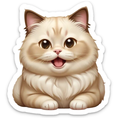 Cinematic Cute Chubby Ragdoll Cat Portrait Emoji, Head tilted playfully and yawning, round and plump body with soft, silky fur in a mix of light and darker points, Simplified yet adorable features, highly detailed, glowing with a warm, friendly glow, high shine, curious yet calm, stylized with a touch of whimsy, bright and endearing, soft glowing outline, capturing the essence of a mischievous yet loving and lazy kitty, so cute it feels like it could stretch out of the screen and cuddle! sticker