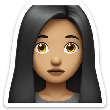 a girl with long black hair sad emotion sticker