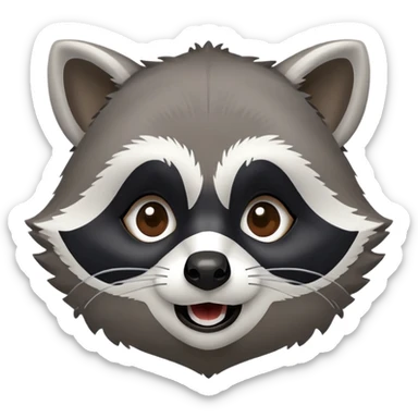 Cinematic-Comical-Raccoon-Portrait-Emoji – Head tilted dramatically with an exaggeratedly amused expression, featuring a fluffy grey coat with a signature black "bandit" mask, wide, mischievous brown eyes filled with playful disbelief. sticker