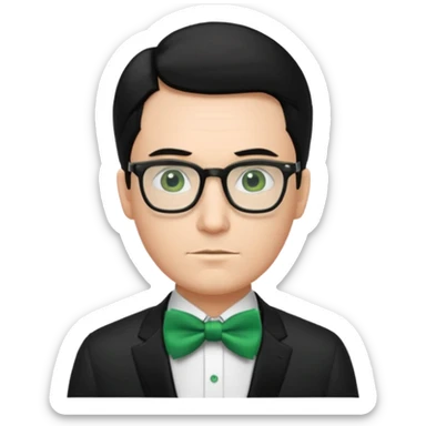 A male nerd with glasses and shoulder length black hair slicked back and wear Green Bow Tie sticker