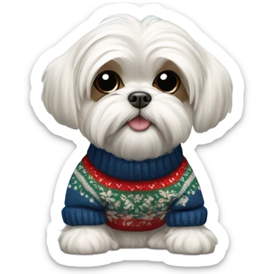 white Maltese Shih Tzu wearing a sweater sticker