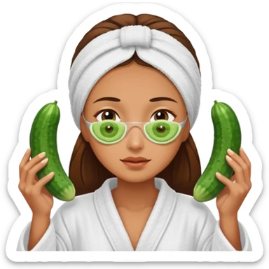 woman at the spa with cucumbers on her eyes and tan skin tone sticker