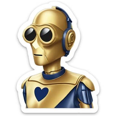 C-3PO wearing A pair of navy blue heart shaped sunglasses  sticker