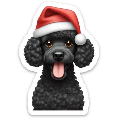 black poodle in santa hat  sticker