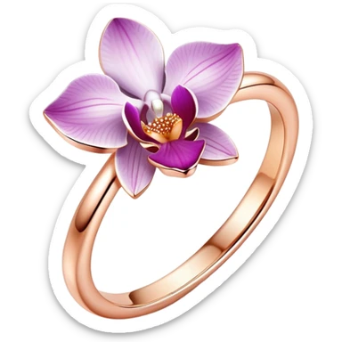 Rose gold ring with orchid shaped diamond and gold script handwriting saying marry me sticker
