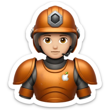 rust full kit chest up helmet gear Apple emoji style Y2K vibe glossy metallic slightly futuristic sticker