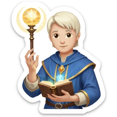 dnd cleric holding a magic book in one hand and having a ball of light in the other sticker