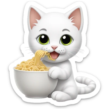 White kitten eating noodles sticker