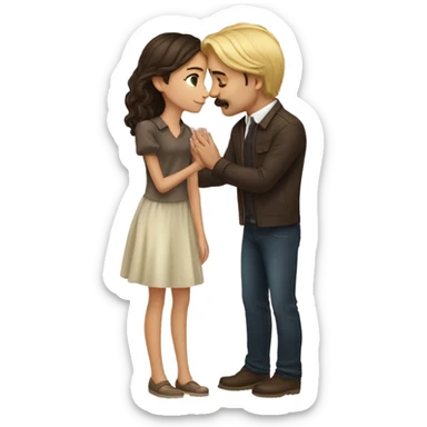 Man with brown hair and blond mustache kissed beautiful girl with dark brown hair  sticker